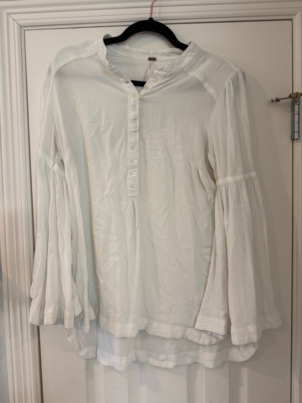Free People Women's White Bell-Sleeve Peasant Blouse - Sz M